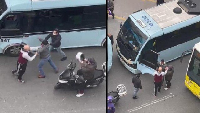 Minibüs şoförlerinin kavgası kamerada