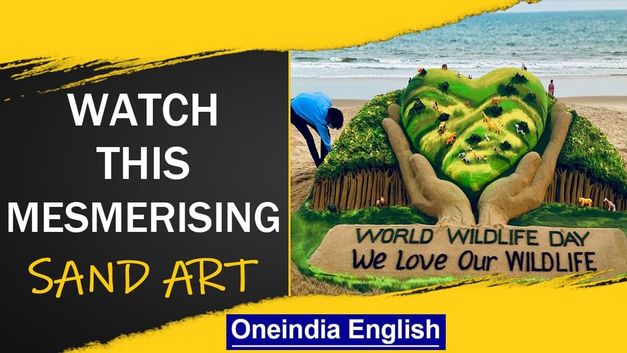 World Wildlife Day: Sudarsan Pattnaik makes beautiful sand art at Puri beach | Oneindia News