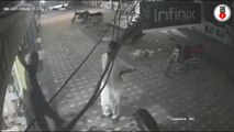 Suddenly Electric shock catches man  _ CCTV footage