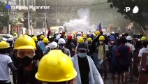 Shots, tear gas as Myanmar protesters clash with security in Yangon