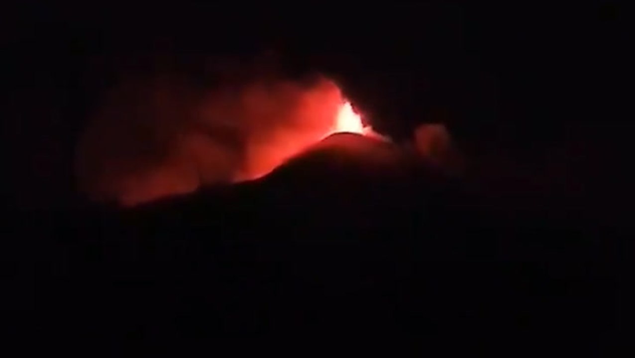 Lava spews into the air as volcano erupts