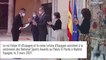 Letizia d'Espagne de cérémonie au palais : jupe recyclée et boucles d'oreilles fantaisie avec Felipe