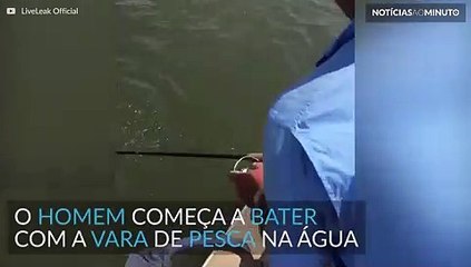 Homens estão pescando em lago e se surpreendem com crocodilo gigante
