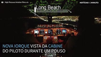 Incrível pouso em Nova Iorque visto da cabine do piloto
