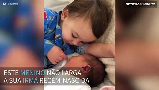 Este menino não larga a irmã recém-nascida