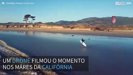 Kitesurf na Califórnia é filmado por drone