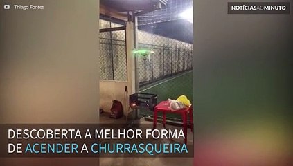 Homens usam drone para acender uma churrasqueira