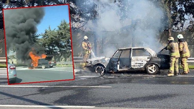 TEM’de otomobil yangını: Otoyol çift yönlü trafiğe kapatıldı