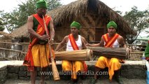 Dimasa - Kachari musicians playing Muri flute and Khram drums!