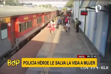 India: policía le salva la vida a mujer que casi es arrollada por un tren