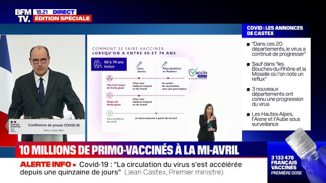 Les personnes entre 50 et 74 ans sans pathologie pourront se faire vacciner à compter de la mi-avril , selon Jean Castex