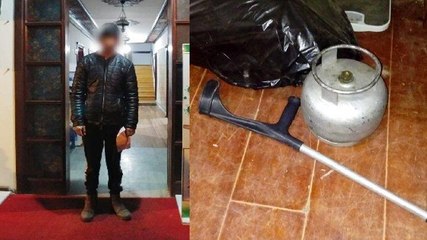 Koltuk değnekleri ile girdi yürüyerek çıktı