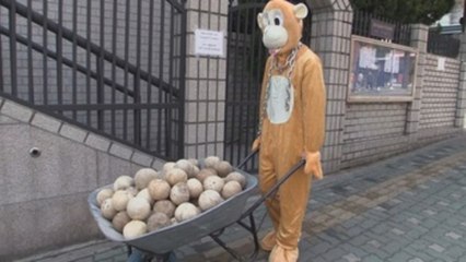 Aluvión de cocos en Seúl en protesta por los "monos esclavos" en Tailandia