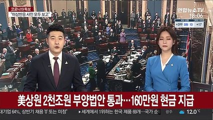 美상원 '2천조원' 초대형 부양법안 통과…160만원 현금지급