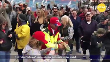 I will not self suffocate Idaho protesters burn masks at state capital