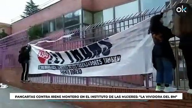 Colocan pancartas contra Irene Montero en el Instituto de las Mujeres: La vividora del 8M