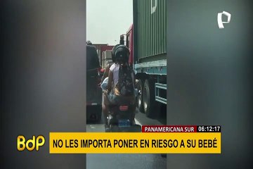 Panamericana Sur: mujer es captada llevando a bebé en brazos a bordo de una motocicleta