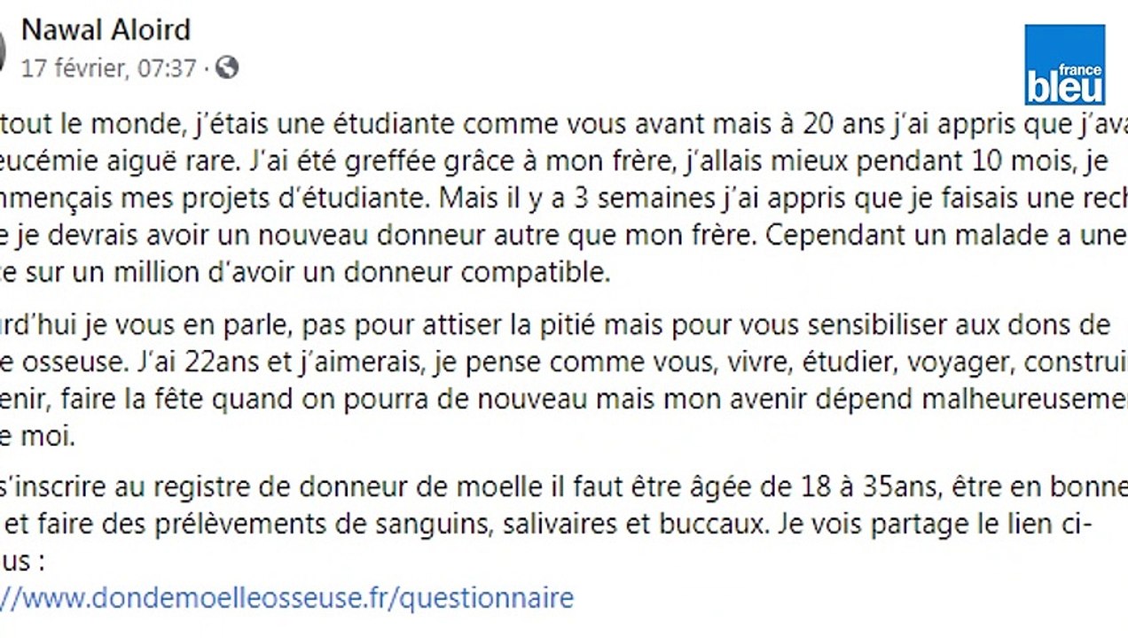 Hoenheim : atteinte d'une leucémie, Nawäl lance un appel aux dons pour une greffe de la moelle osseuse