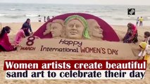 Women artists create beautiful sand art to celebrate their day