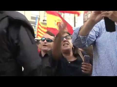 Moments de tensió amb els ultres espanyolistes a la manifestació del 9-O a València
