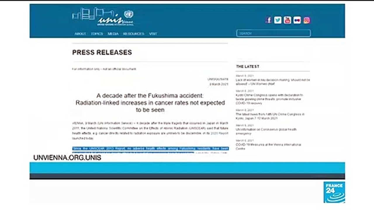 Accident nucléaire de Fukushima : pas d'effets néfastes sur la santé des Japonais selon l'ONU