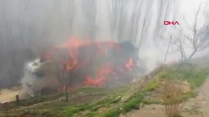 KONYA Saman balyası yüklü TIR alev aldı