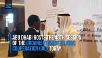 Sheikh Abdullah greets foreign ministers at OIC meeting in Abu Dhabi