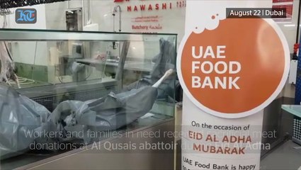Families in need receive donations during Eid Al Adha at Al Qusais abattoir