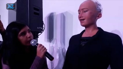 Sophia, the robot, answers complex questions about the future at the Knowledge Summit