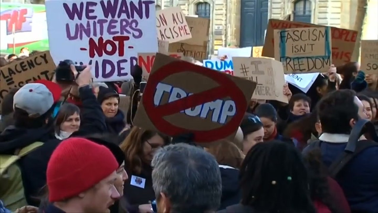 Anti-Trump protesters march in Paris