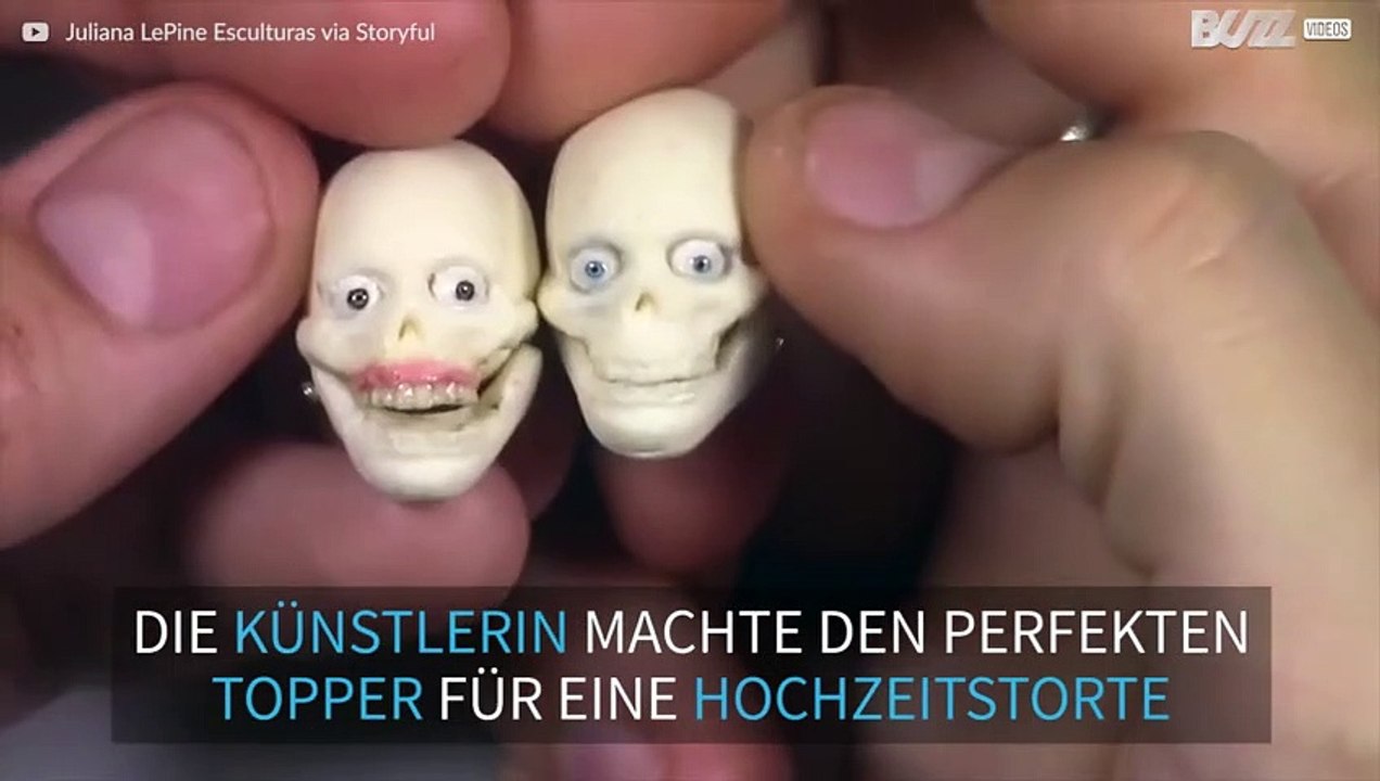 Künstler macht perfekte Mini-Skulptur von Brautpaar auf Kuchen
