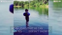 Diving fail: Little boy belly flops in a river