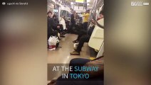 Musicians play the trombone in a Tokyo subway