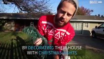 Couple decorates parent's house with Christmas lights for an incredible surprise