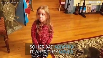 Girl gets emotional when parents adopt neighbors' cat