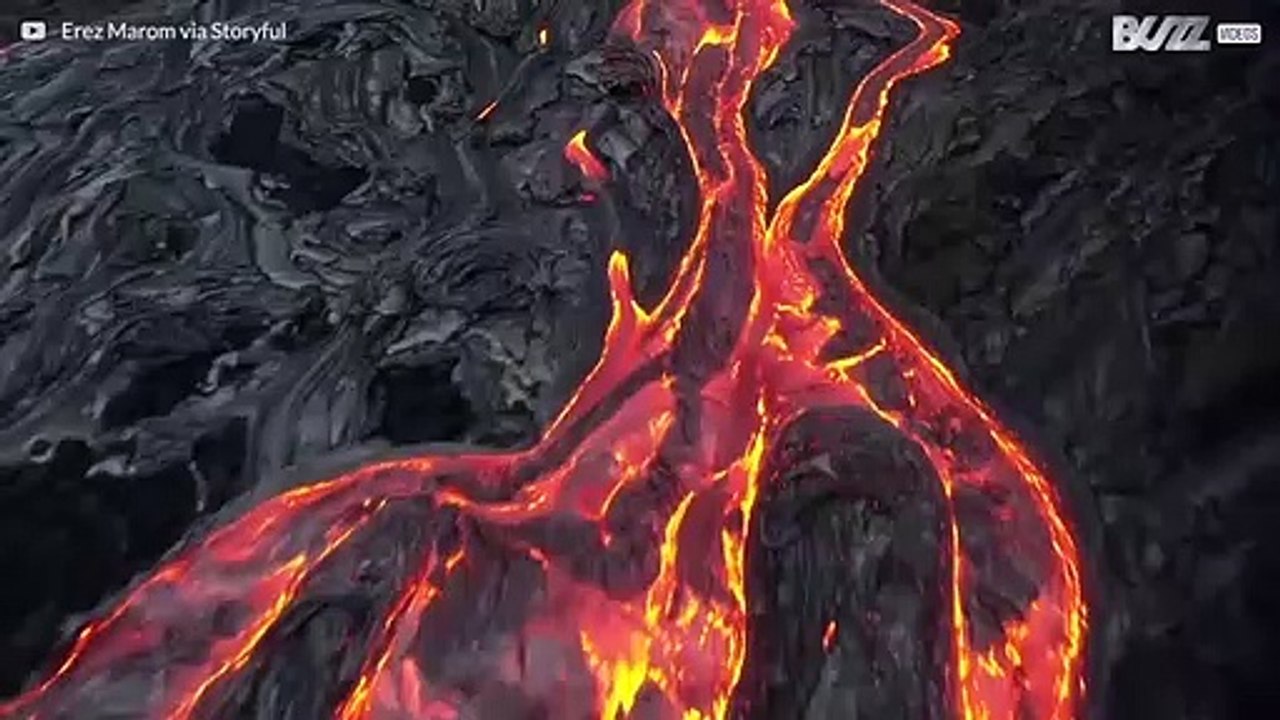 Drone footage of rivers of lava from Kliauea volcano