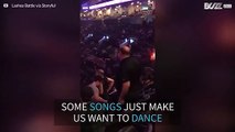 Funny man shows his dance moves before concert