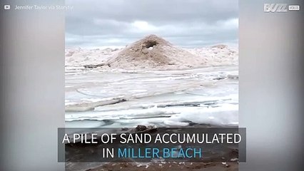 Weird sand formation in Lake Michigan looks like a volcano