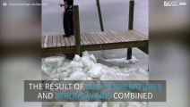 Ice shoves form in dock in North Carolina