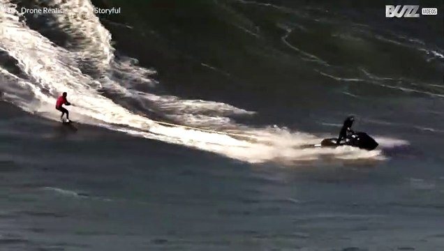 Surfer faces the terrifyingly huge waves of Nazare