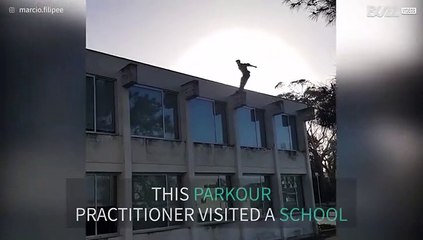 Death-defying parkour feat in school