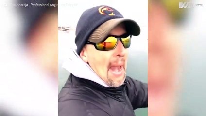 Fish jumps out of the water and gets stuck on the ice