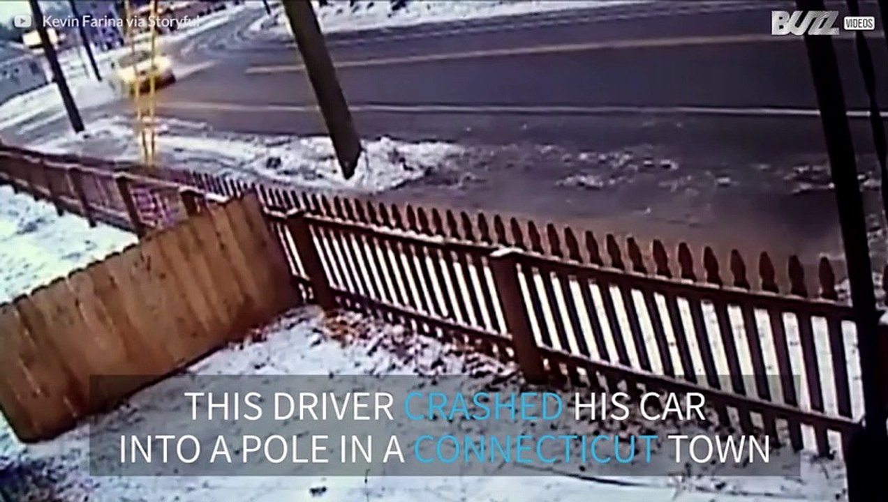 Terrifying moment car violently crashes into pole in US town
