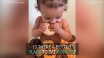 Baby loves to eat donuts in the tub!