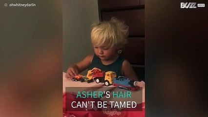 Cute baby with messy hair says it's "broken"
