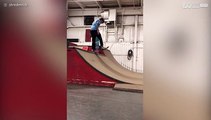 Skater drops into halfpipe to impress girl but fails