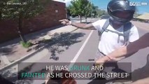 Bikers help fallen man on the street