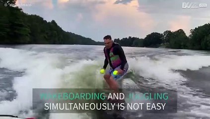 Juggling on a wakeboard is not easy!
