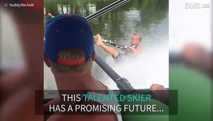 Boy's epic wipeout while barefoot skiin