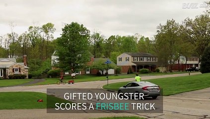 Combining frisbee with basketball results in fantastic trick shot!